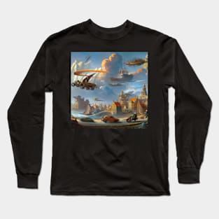 Futuristic city with flying cars Long Sleeve T-Shirt